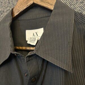 Armani Exchange Shirt Men’s XL – Black Pinstripe Button‑Up, Stretch Shirt